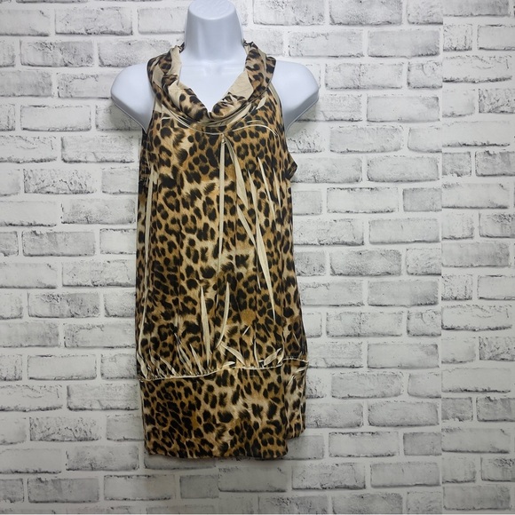 Moa Moa Tops - Moa Moa Leopard Print Slouch Neck Sleeveless Blouse Medium
